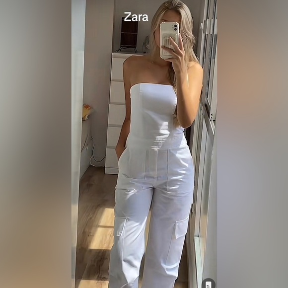BLOGGER'S FAVE! Zara Strapless Cargo Jumpsuit White NWT - Picture 10 of 16